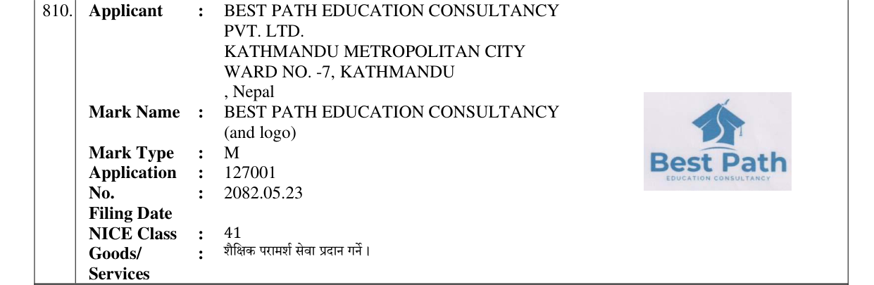 Original bulletin entry for BEST PATH EDUCATION CONSULTANCY (and logo)