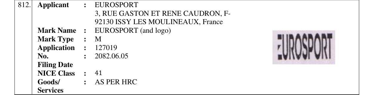 Original bulletin entry for EUROSPORT (and logo)