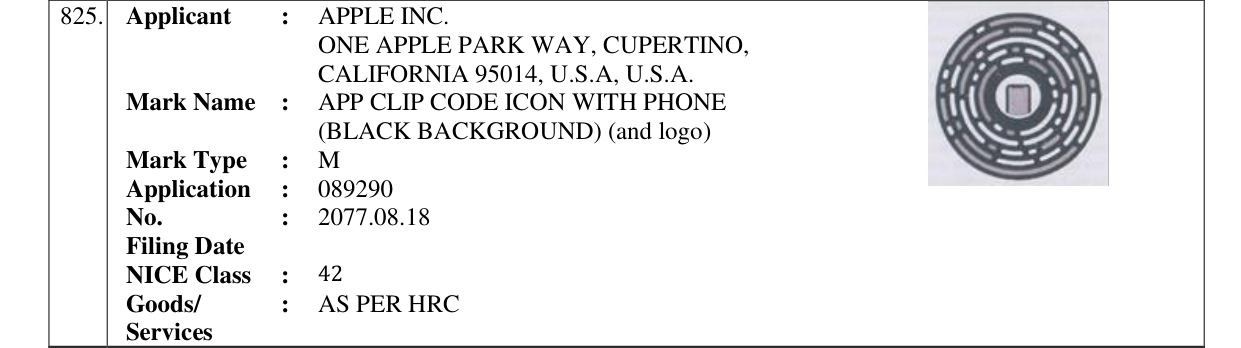 Original bulletin entry for APP CLIP CODE ICON WITH PHONE (BLACK BACKGROUND) (and logo)