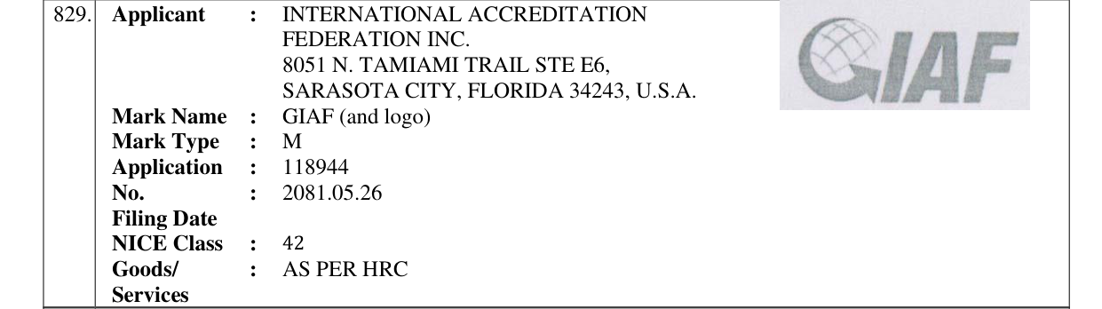 Original bulletin entry for GIAF (and logo)