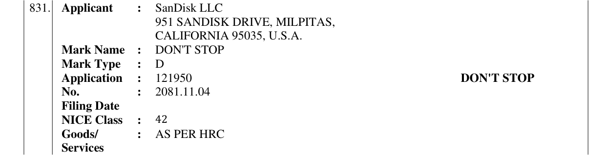 Original bulletin entry for DON'T STOP