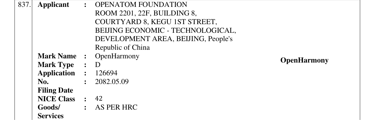 Original bulletin entry for OpenHarmony OpenHarmony