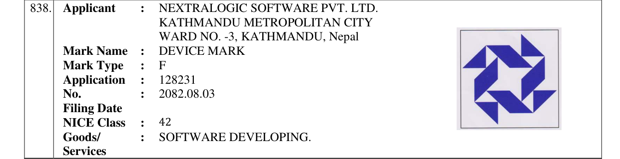 Original bulletin entry for DEVICE MARK