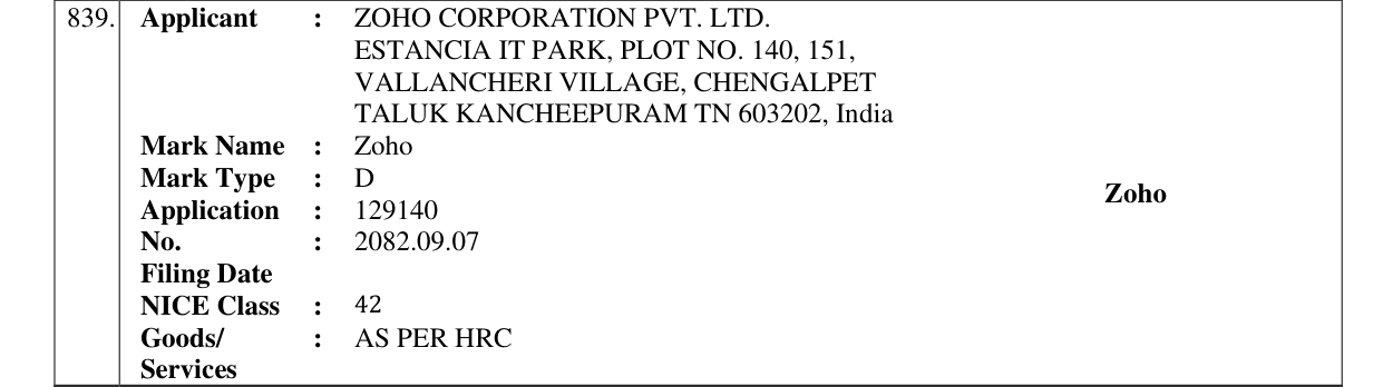 Original bulletin entry for Zoho