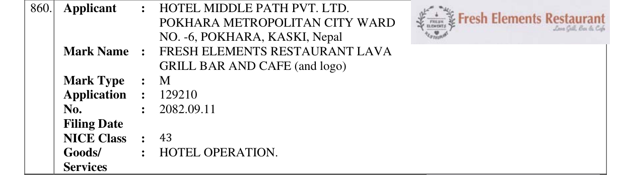 Original bulletin entry for FRESH ELEMENTS RESTAURANT LAVA GRILL BAR AND CAFE (and logo)