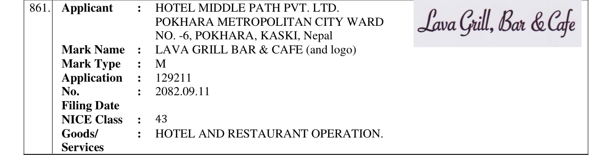 Original bulletin entry for LAVA GRILL BAR & CAFE (and logo)