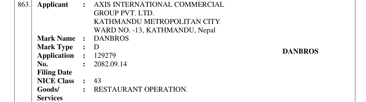 Original bulletin entry for DANBROS