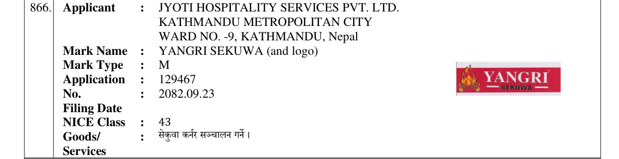Original bulletin entry for YANGRI SEKUWA (and logo)