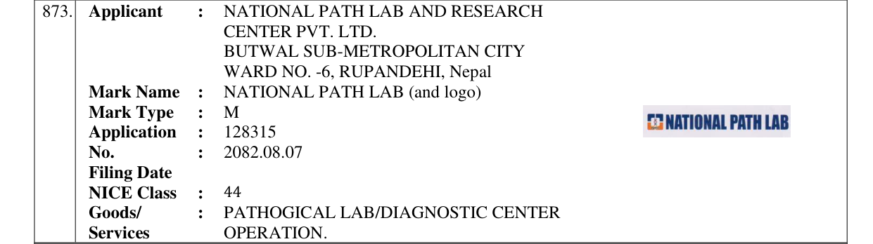 Original bulletin entry for NATIONAL PATH LAB (and logo)