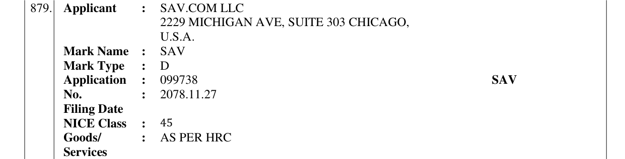 Original bulletin entry for SAV