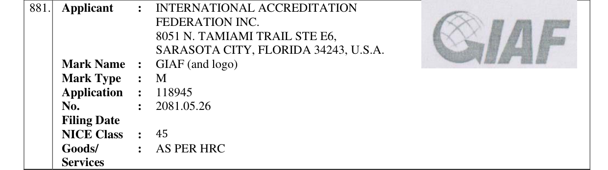 Original bulletin entry for GIAF (and logo)
