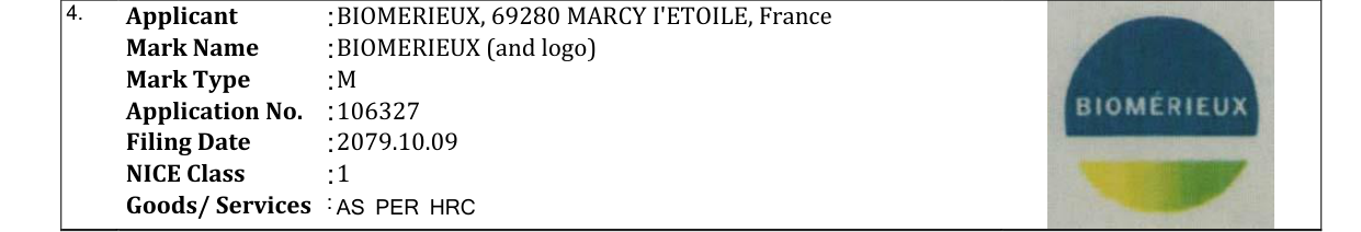 Original bulletin entry for BIOMERIEUX (and logo)
