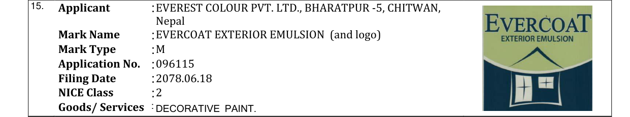 Original bulletin entry for EVERCOAT EXTERIOR EMULSION (and logo)
