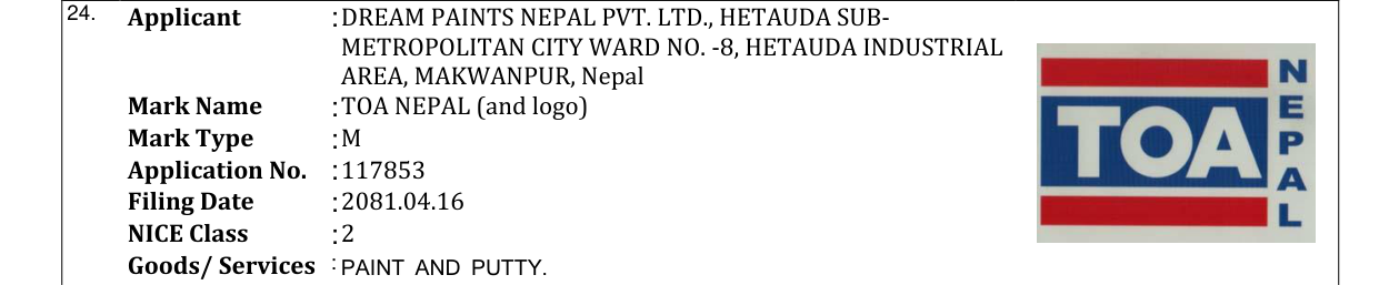 Original bulletin entry for TOA NEPAL (and logo)