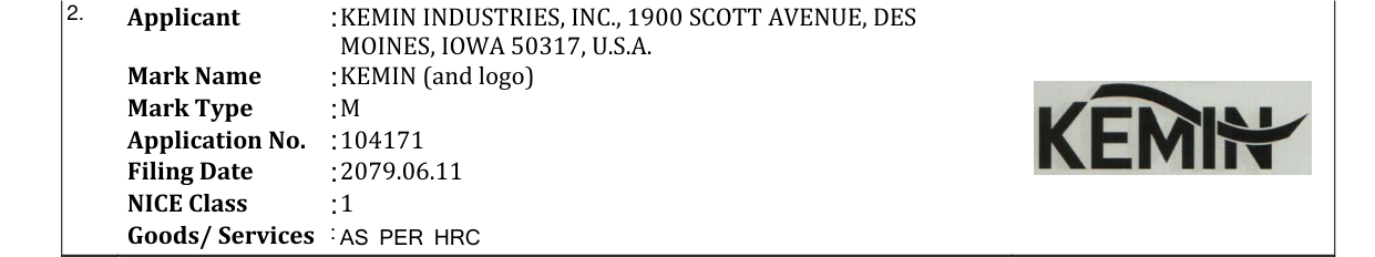 Original bulletin entry for KEMIN (and logo)