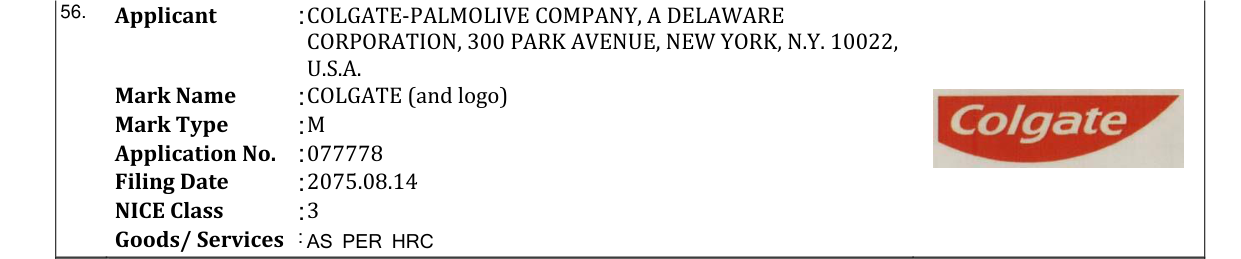 Original bulletin entry for COLGATE (and logo)