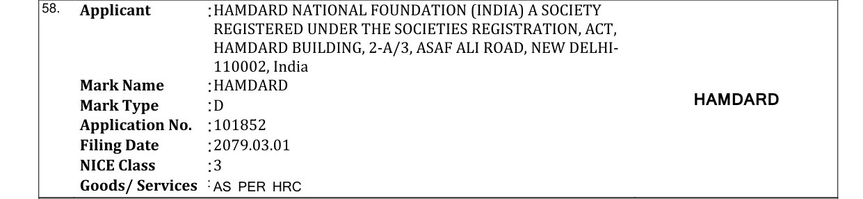 Original bulletin entry for HAMDARD