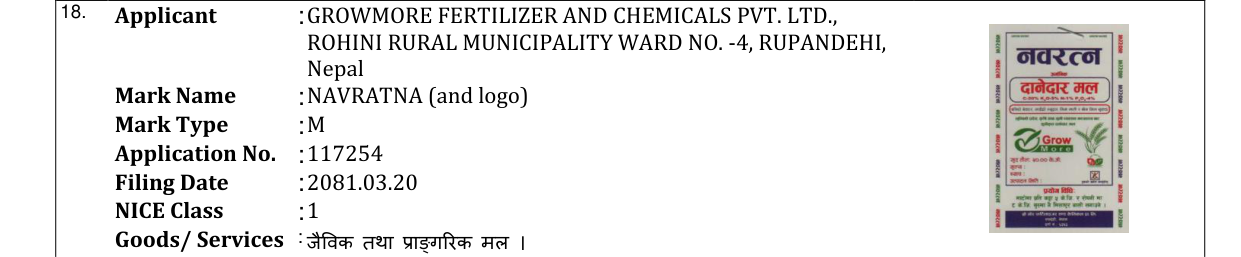Original bulletin entry for NAVRATNA (and logo)