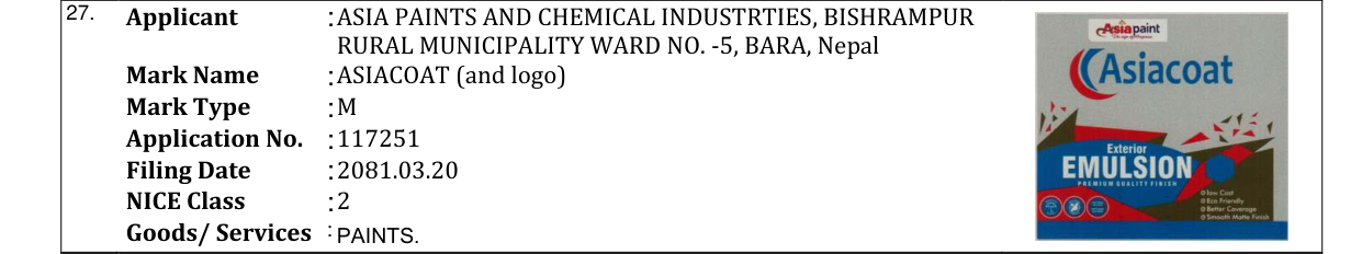 Original bulletin entry for ASIACOAT (and logo)