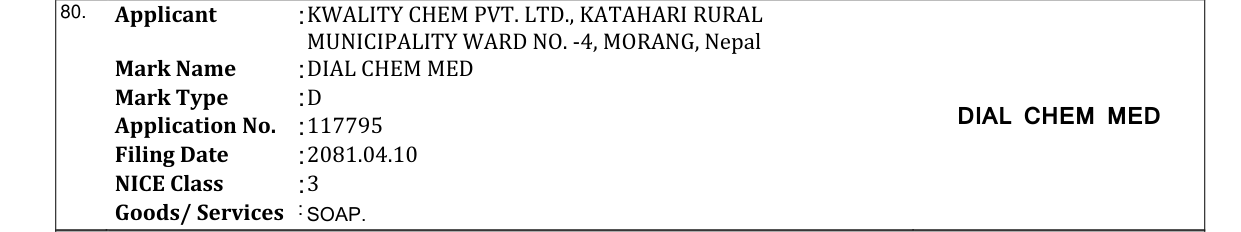 Original bulletin entry for DIAL CHEM MED