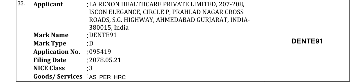 Original bulletin entry for DENTE91