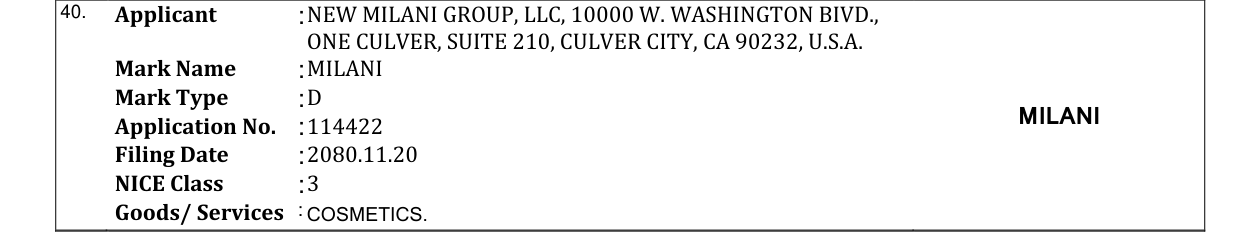 Original bulletin entry for MILANI
