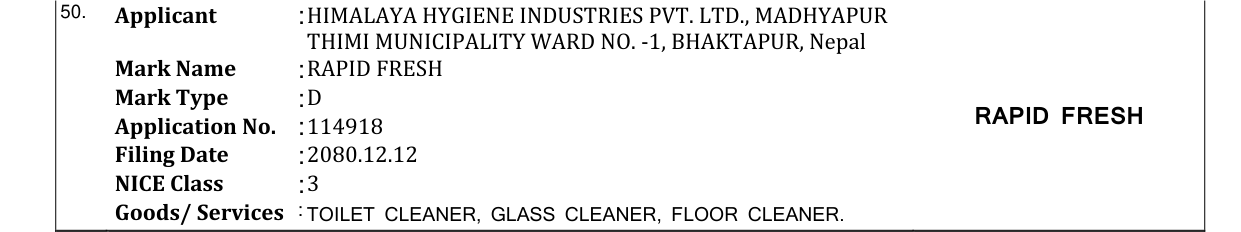 Original bulletin entry for RAPID FRESH