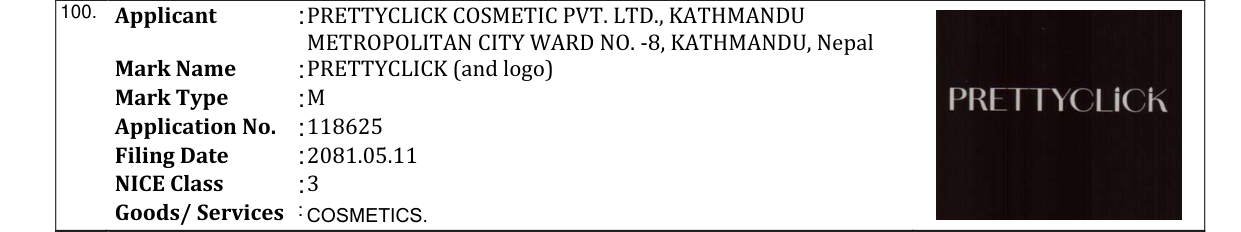 Original bulletin entry for PRETTYCLICK (and logo)