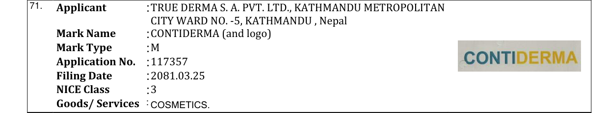 Original bulletin entry for CONTIDERMA (and logo)
