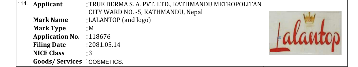 Original bulletin entry for LALANTOP (and logo)