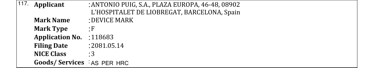 Original bulletin entry for DEVICE MARK