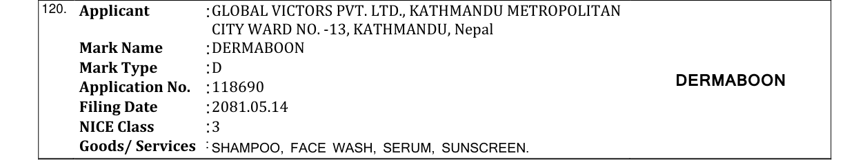 Original bulletin entry for DERMABOON