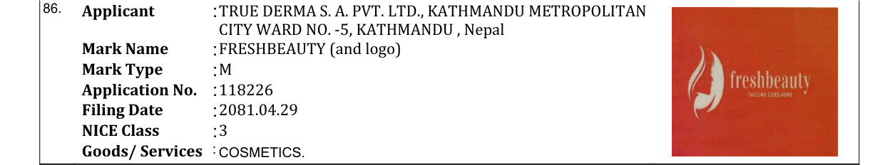 Original bulletin entry for FRESHBEAUTY (and logo)