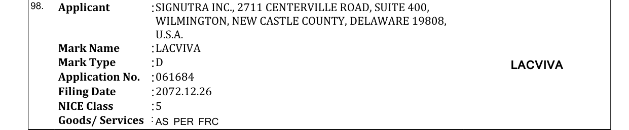 Original bulletin entry for LACVIVA