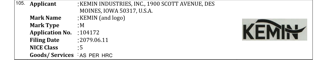 Original bulletin entry for KEMIN (and logo)