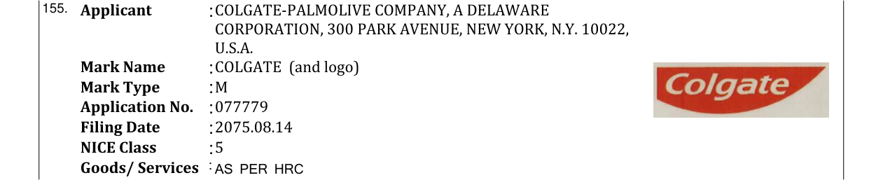 Original bulletin entry for COLGATE (and logo)