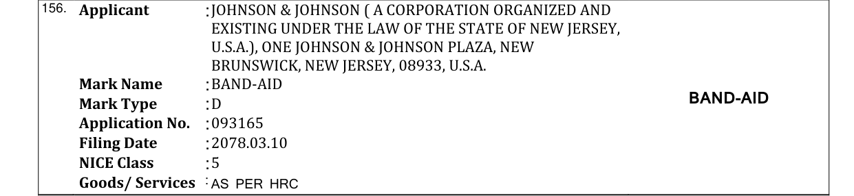 Original bulletin entry for BAND-AID