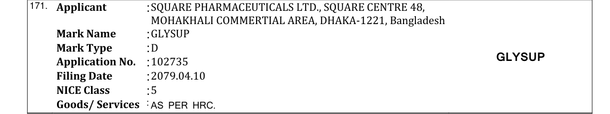 Original bulletin entry for GLYSUP