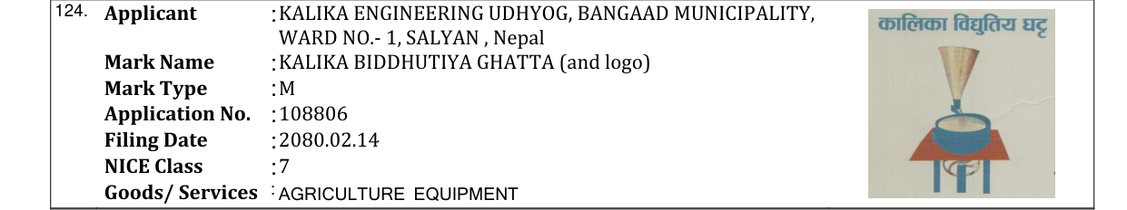 Original bulletin entry for KALIKA BIDDHUTIYA GHATTA (and logo)