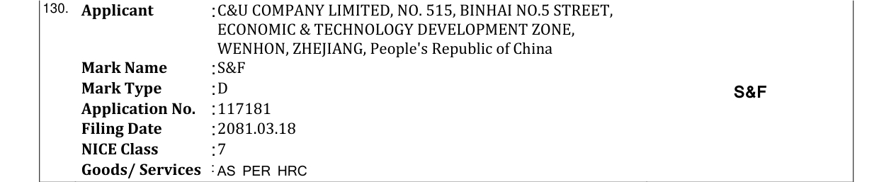 Original bulletin entry for S&F