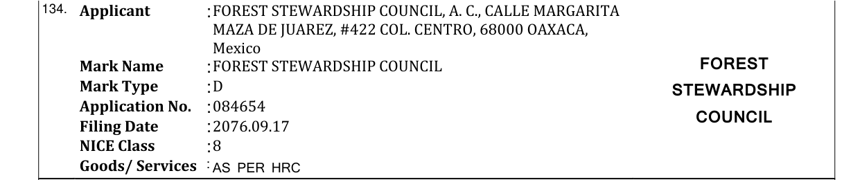 Original bulletin entry for FOREST STEWARDSHIP COUNCIL FOREST