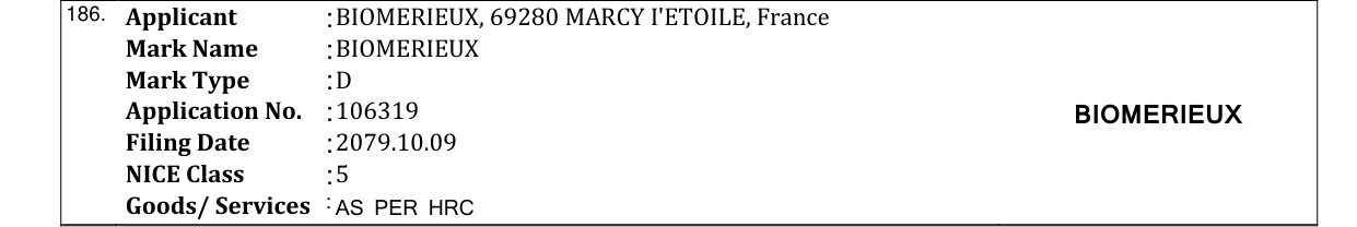 Original bulletin entry for BIOMERIEUX
