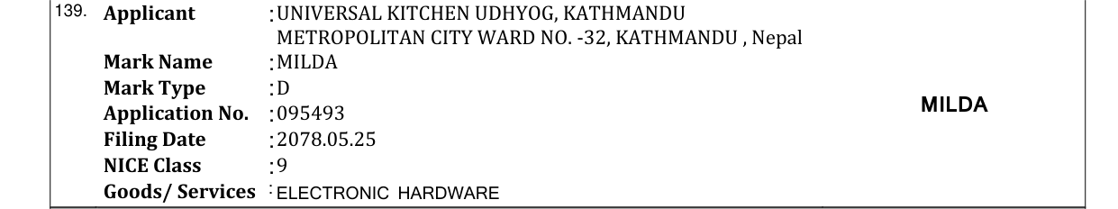 Original bulletin entry for MILDA