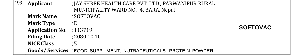 Original bulletin entry for SOFTOVAC