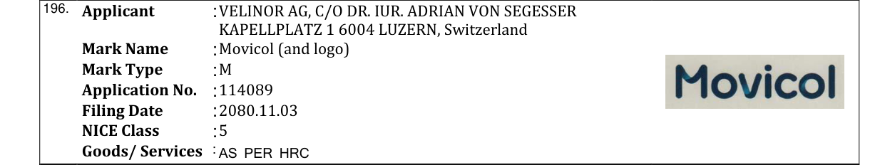 Original bulletin entry for Movicol (and logo)