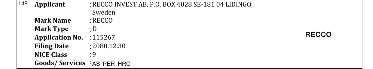 Original bulletin entry for RECCO