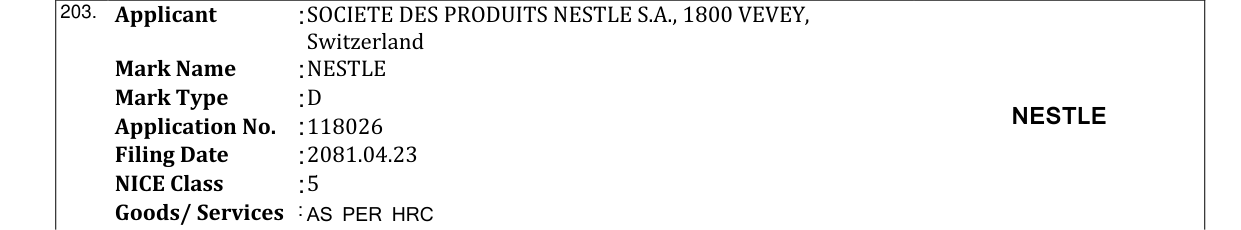 Original bulletin entry for NESTLE