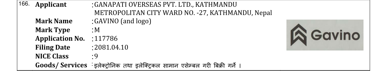 Original bulletin entry for GAVINO (and logo)