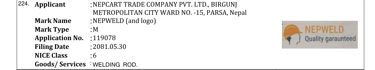 Original bulletin entry for NEPWELD (and logo)