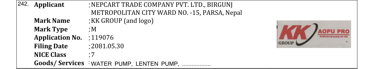 Original bulletin entry for KK GROUP (and logo)